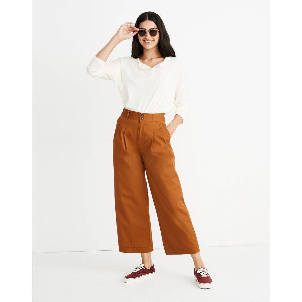 MADEWELL Pleated Wide Leg Pant 70's Inspired High Rise Golden Pecan Size 00 Tall